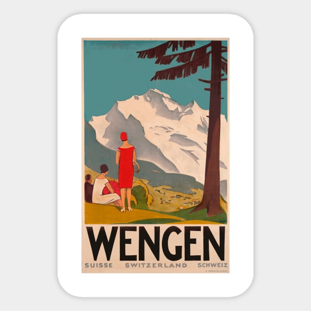 Wengen, Switzerland - Vintage Travel Poster Design Sticker by Naves